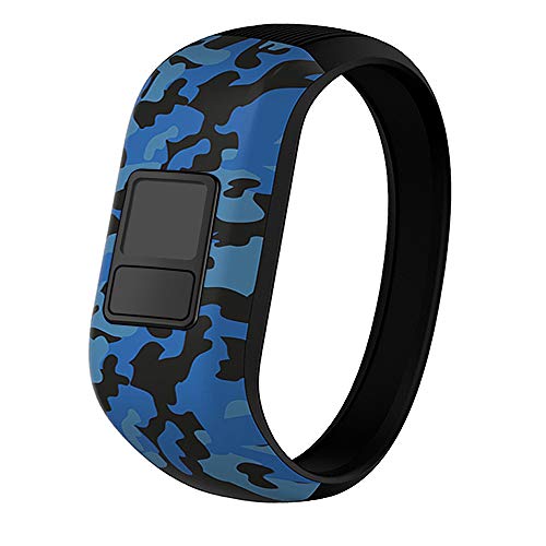 iBREK for Garmin Vivofit jr/jr 2/3 Bands, Silicone Stretchy Replacement Watch Bands for Kids Boys Girls Small Large(No Tracker)-Large,Blue Camo