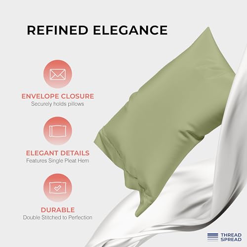 Image of THREAD SPREAD 100% Egyptian Cotton Queen Sheets Set - 1200 Series Plush Collection Luxury Egyptian Cotton Sheets Queen Size Deep Pocket (4 PC, Sage Green), Soft, Cooling, Sateen Weave Sheet Set