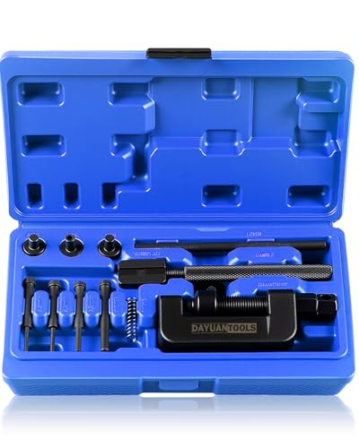 DAYUAN Juego de 13 piezas cortacadenas para motocicleta, herramienta de extracción de cadena, cortador de cadena y kit de remachadora para leva y cadenas de 25 a 630 con estuche de transporte azul
