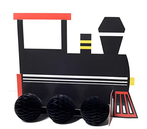Havercamp Train Birthday Decorations, Cardboard Train Centerpiece for Kids Party, 3-Piece Set, 11.5in X13.5in, Simple Assembly Required