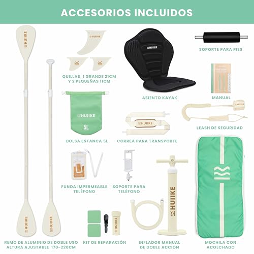 HUIIKE Tabla Paddle Surf Hinchable con Accesorios Incluidos, Remo, Quillas, Inflador. Stand Up Paddle Board Gran Estabilidad y Resistencia. 305 x 84 x 15 cm, Soporta hasta 130 kg - imagen 3