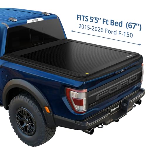 Image of Bestwyll Electric Retractable Tonneau Cover Fits Ford F150 2015-2026 5.5Ft | f-150 raptor lightning power tonneau cover t slot rail no drill weatherproof cargo security