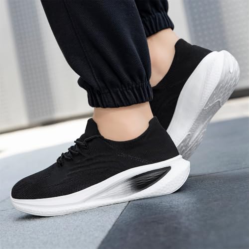 Image of DLWKIPV Running Shoes for Men Casual Slip on Tennis Walking Sneakers Lightweight Breathable Mesh Fashion Gym Athletic Sports Workout Non Slip Trainers Black W Size 11