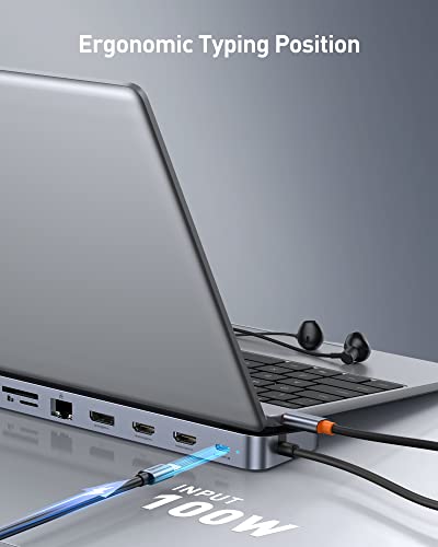 Docking Station Triple Display 12 in 1 con 2 lettori HDMI 4K, DP, 100 W PD, 3 USB 3.0, 1 USB C, Gigabit Ethernet, SD e TF Card Reader per MacBook/Dell/HP/Surface/Steam Deck - Hub USB - Immagine 4