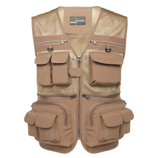 Flygo Mens Summer Outdoor Work Safari Fishing Travel Photo Vest with Pockets (X-Large, Khaki-mesh)