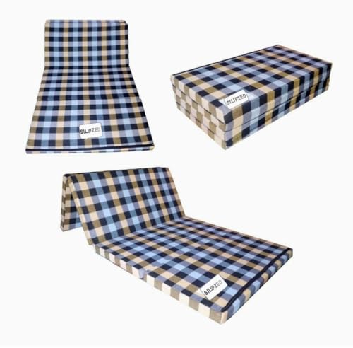Image of Foldable Mattress, Cotton, Soft Foam, Portable Floor Sleeping Mat, Multicolour, 183x91x5 cm, for Single Bed, Travel, Outdoor Camping