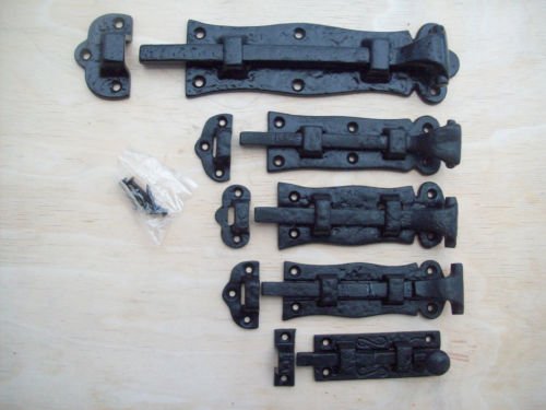 IRONMONGERY WORLD® Black Antique CAST Iron Ornate Scroll Tower Fancy Slide Door Bolt (4"/100MM)