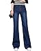 Produktbild Damen Flared Jeans Mit Knopfleiste Bein Und Weitem Jeanshose Vordertaschen Elegant Gemütlich Freizeithose Breites Bein Hosen (Color : Dunkelblau, Size : 32(W80CM))