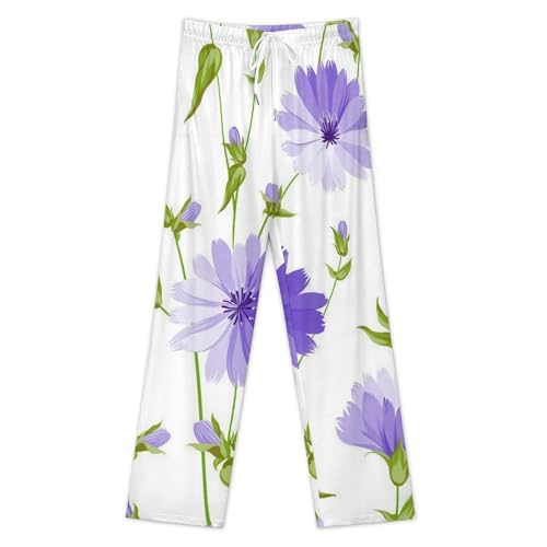 Pajama Pants for Mens Women Simple Couple Home Lounge Bottoms Sleepwears Prensent Purple Wildflower3