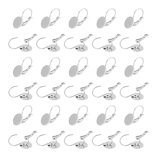UNICRAFTALE 40Pcs Stainless Steel Leverback Earring Findings Flat Round Blank Earring Cabochons Earring Bezel Tray Hoop Earring Accessories for Leverback Earrings Dangle Jewelry Making
