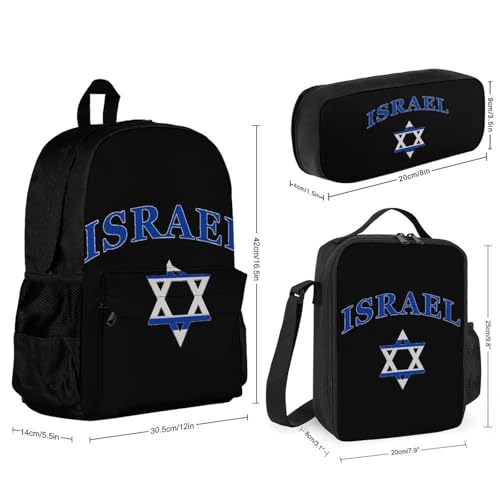 Israel Flag Israelites Israeli Backpack 3 Set with Lunch Bag Insulated Shoulder Meal Tote Bags Pencil Case Box Casual Daypack2