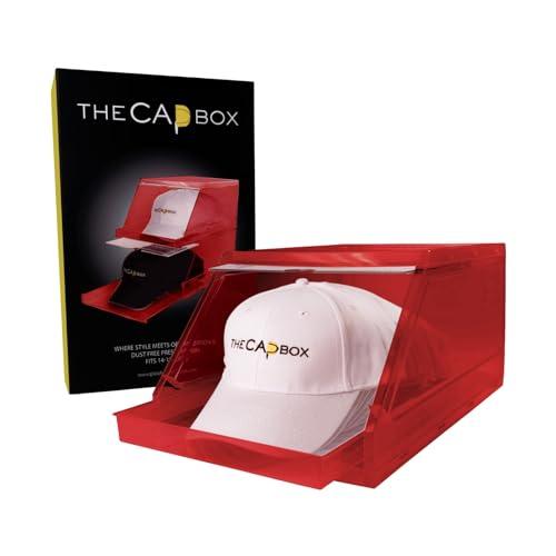 The CapBox 2.0 - Organizzatore per cappello da baseball, vassoio scorrevole impilabile per cappello, confezione da 2, colore: rosso