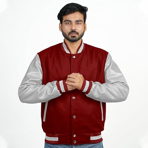 Image of Men's Fashion Varsity Jacket Causal Slim Fit Wool Letterman Baseball Bomber Jackets