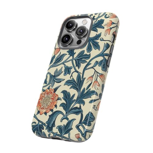 Coque rigide brillante florale bleu et orange iPhone 14 Pro Premium - 2