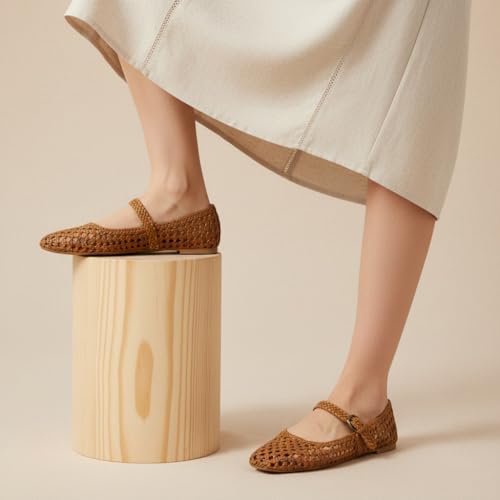 Image of CUSHIONAIRE Weston Hand Woven Mary Jane Flats for Women, Comfortable Dressy Ballet Flats with Braided Adjustable Buckle and Memory Foam Cushioning