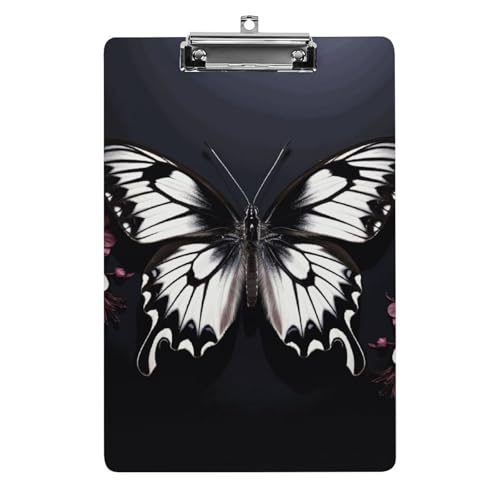 Porte-bloc acrylique A4 haut de gamme avec pince inox et motif artistique papillon