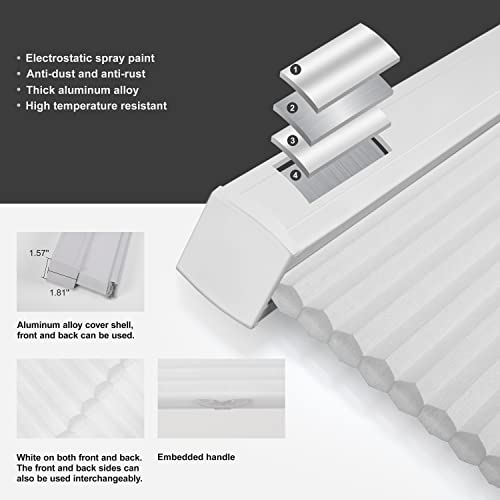 Berissa Cordless Cellular Shades Honeycomb Blinds, Light Filtering Thermal Insulated, Free-Stop Cell Blinds, Custom Size, Aluminum Honeycomb Shade For Window, Bedroom, Office, White, Custom Size #TOP2