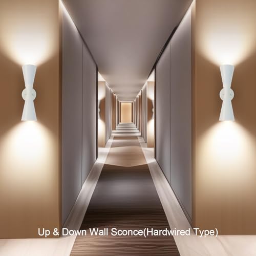 Image of Modern Indoor Wall Sconce, Light Up and Down White Wall Sconce, Mid Century Indoor Wall Light Fixture, Hardwired Wall Mounted Lamp for Living Room, Bathroom, Bedroom, Hallway, 18 Inch