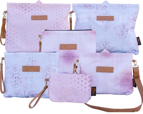 Image of Fall & Freya Diaper Bag Organizing Pouches Set of 6 - Easy Open Magnetic Diaper Clutch w/Individual Wristlet Handles - Cloth Diaper Wet Bag for Pump Parts w/Additional Straps For Multifunctional Use