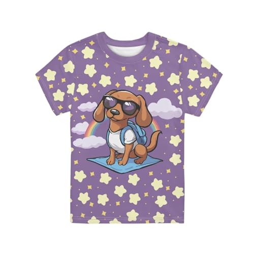 QWEFVB Camisetas de manga corta con cuello redondo para niños, diseño de animal Pirnt, para escuela, hogar, viajes, galaxia, lobo, 3-4 años, Perro con estrella, 5-6 años