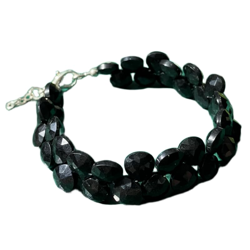 Bracelet onyx noir naturel taillé main en trilon facetté 17.8cm