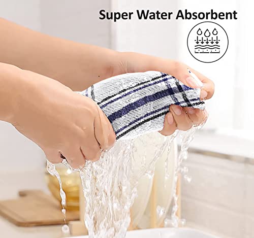 Ruvanti 100% Cotton Terry Kitchen Towels, Dish Towels For Kitchen, Washable Dish Cloths, Soft Tea Towels, Super Absorbent For Cleaning, Dishcloth For Quick Drying, 15X25, 6 Pack - Blue & White #TOP3