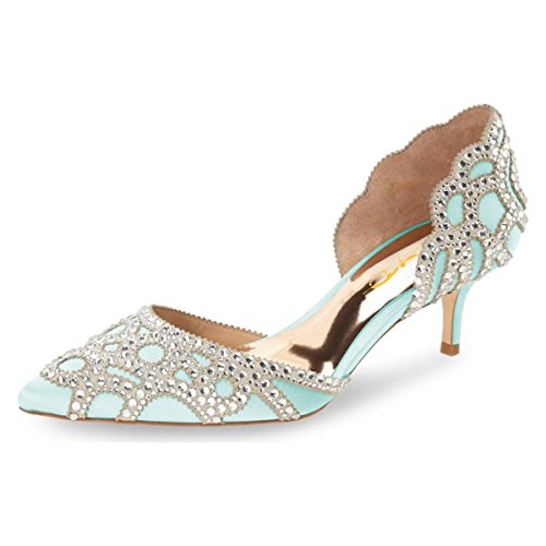 Image of XYD Women's Pumps, Elegant Pointed Toe, D'Orsay Kitten Low Heels, Rhinestone Studs, Slip-On Satin Shoes for Wedding