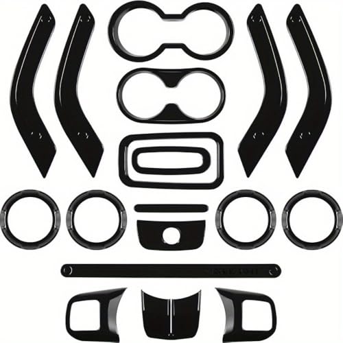 18 PCS Full Set Interior Decoration Trim Kit Steering Wheel Center Console Door Handle Air Conditioning Vent Cup Holder Gear Cover Trim for Jeep for Wrangler JK JKU 2011-2018 4-Door (Red) (Black)