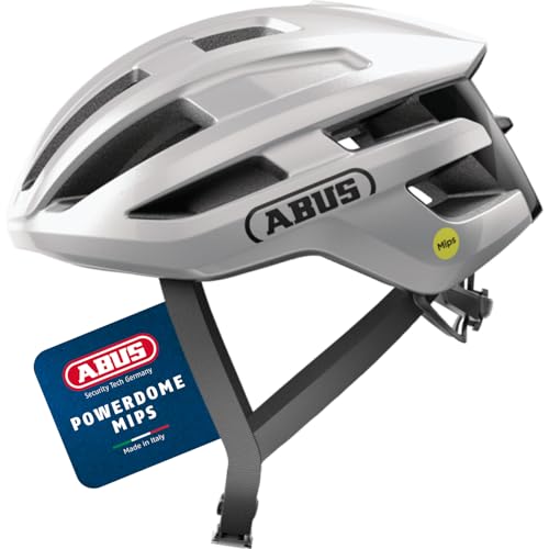 ABUS Rennradhelm PowerDome MIPS - Leichter Fahrradhelm mit cleverem Belüftungssystem und Aufprallschutz - Made in Italy - für Damen und Herren - Silber, Größe S