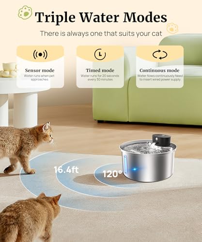 Wireless 3.2L/108oz Stainless Steel Cat & Dog Water Fountain – Cordless Pet Dispenser with Ultra-Quiet Pump, Motion Sensor, Easy-to-Clean Hygienic Design, Encourages Hydration, Multi-Pet Homes - Thumbnail 4