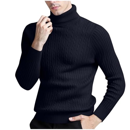 Turtleneck Sweater for Men Slim Fit Long Sleeve Twist Textured Patterned Pullover Knitted Sweaters Thermal Jumper Top