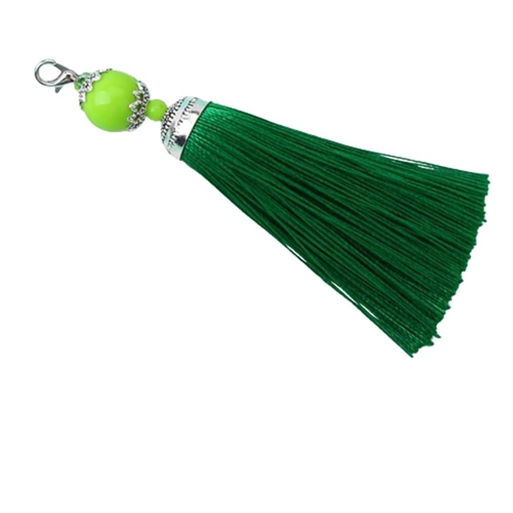 Versatile Tassel Keychain Beads Charms Silk Tassel, 8cm Silky Lobster Clasp, Pendant for DIY Crafts Jewelry Making Accessories 1pc(Green)