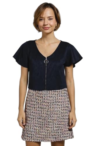 MULTIPLES Robe Marine Droite en suédine et Tweed, Grande Taille Disponible, Fabriqué en France