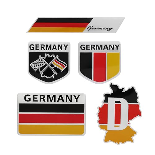 Image of TOMALL 5pcs 3D Metal Germany Flag Emblem Badge Decals for Cars, Laptops & More - Zinc Alloy, Glossy & Textured Finish - Red, Black, Yellow - Waterproof & Scratch Resistant