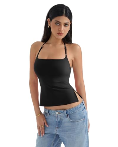 SUUKSESS Women Halter Double Lined Tank Top Backless Going Out Camisole Crop Top3