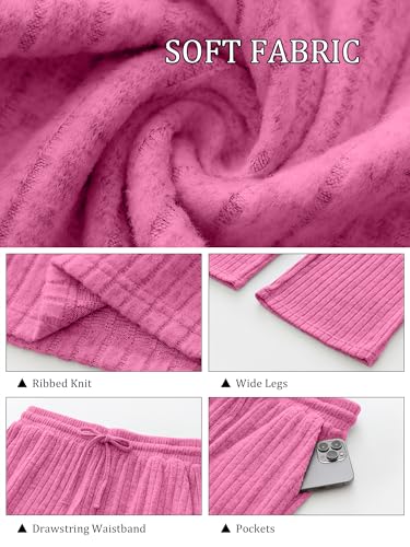 ANRABESS Women Ribbed Knit Pajama Pants with Pockets, Hot Pink, M — view 6