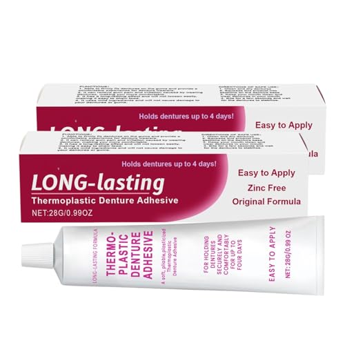 2PCS Thermoplastic Denture Adhesive,Strong Hold Denture Adhesive Gel for False Teeth,Comfortable Non-Glue DentureAdhesive Cream,Lasting Cushion for Dentures Reliner,Refits & Tightens Loose Dentures
