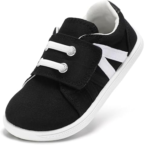 Toddler Barefoot Shoes:Boys Wide Toe Box Shoes Little Kids Slip on Sneakers Tennis, Baby First Walking Shoes Canvas Casual Preschool Flat Non Slip Comfortable Lightweight Outdoor Black Toddler Size 6 Cover