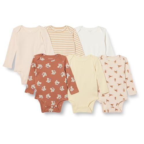 Amazon Essentials Bodies de Manga Larga Unisex Bebés, Pack de 6, Multicolor/Tigre, Prematuro
