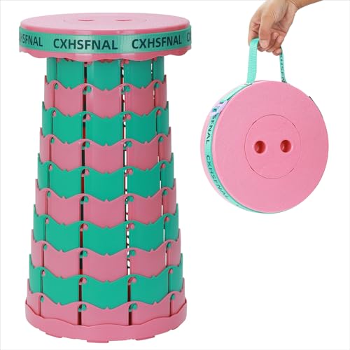 CXHSFNAL Upgraded Portable Folding Stool Lightweight but Sturdy Load Capacity 400lbs Height Adjustable Telescoping Beach Chair for Fishing Hiking Gardening Hunting BBQ (Pink Green, Single Pack)