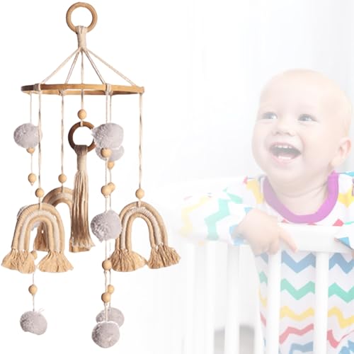 Mobile Baby Regenbogen Windspiel, Bettglocke Anhänger Aus Baumwollseil Und Bambus Hand Made Mobile Windspiel Hängende für Babybett Wickeltisch Babyzimmer Deko