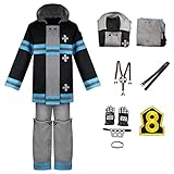 TMSREBU Fire Force Uniform Shinra Kusakabe Cosplay Costume Outfit Full set for Men(Gloves,L)
