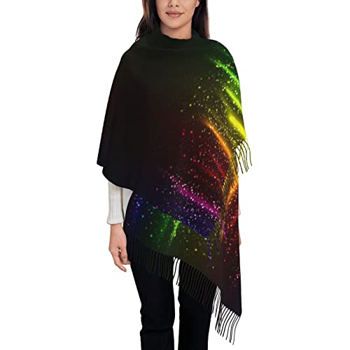 ALLiYa Écharpe longue en polaire colorée avec motif note de musique galaxie imitation cachemire (verticale) chaude au quotidien, Fluo arc-en-ciel, taille unique