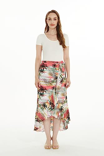 Women's Hawaiian Luau Wrap Ruffle Skirt in Sunset Neon Pastel3