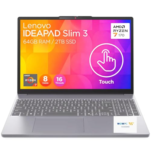 Image of Lenovo IdeaPad Slim 3i • 15.3 inch WUXGA Touchscreen Laptop • AMD Ryzen 7 170 • 2026 Edition • 16GB DDR5RAM • 1TB PCle SSD • Win 11