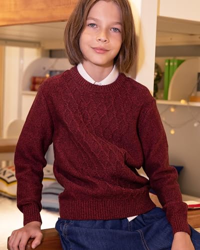 Image of BOBOYOYO Boys Sweaters 100% Cotton Cable Knit Kids Sweater Striped Pullover