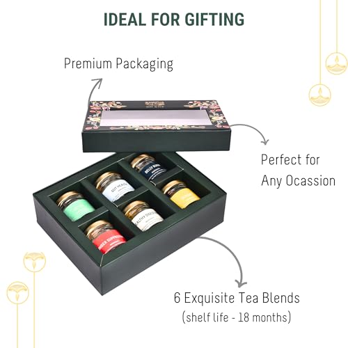 Image of OH CHA - Assorted Tea Gift Box, Detoxers Box| Tea Gift Set with 6 Flavors | Whole Green Tea Leaves | Healthy Exotic Tea Sampler Pack | Birthday Gift, Wedding Gift | Corporate Gifts for Diwali