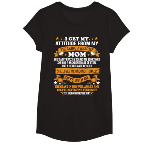 Mothers Day I Get My Attitude from My Freaking Awesome Mom T-Shirt, Girls, Black, Large