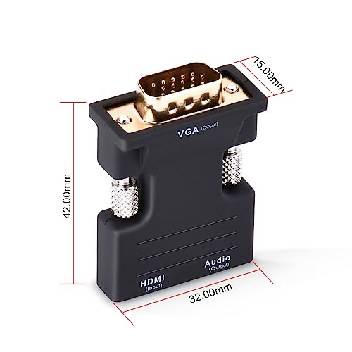 Tendak Active 1080P Female HDMI to VGA Male Converter Adapter Dongle with 3.5mm Stereo Audio portable HDMI Connector for Laptop PC Projector HDTV... - Image 5