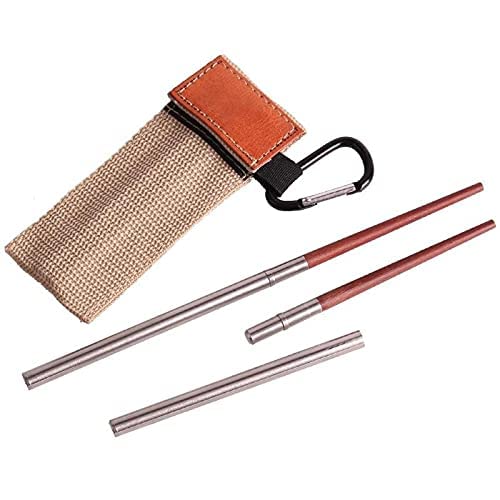 Baguettes, Baguettes Chinoises Chop Sticks 1 Pair Wood Stainless Steel Folding Chopsticks for Travel Outside Bivouacking Picnic Foldable Retractable Chopsticks Tableware,